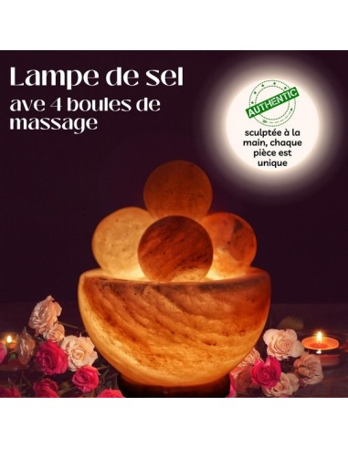 Lampe avec 4 boules de massage en Sel d'Himalaya 