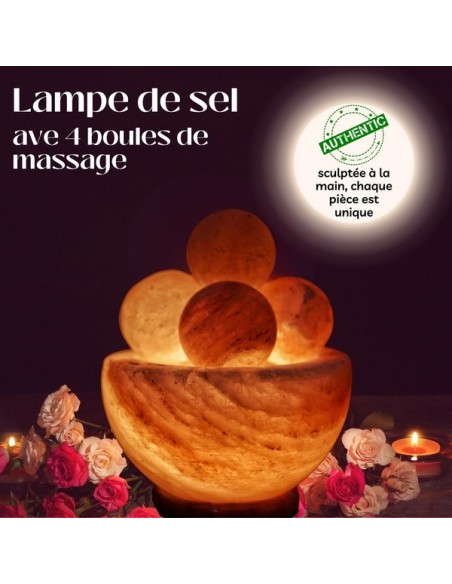 Lampe avec 4 boules de massage en Sel d'Himalaya 